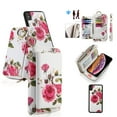 thumbnail image 1 of Multifunctional Wallet Case For iPhone XR with RFID Blocking Card Slots,Detachable Purse Soft PU Leather Magnetic Snap Hand Strap Zipper Pocket Cute Flower Phone Case with Carabiners,White, 1 of 14
