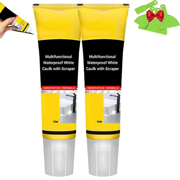 Multifunctional Waterproof White Caulk with Scraper,White Caulking Silicone Waterproof,Silicone Caulk,Strong Coverage Fast Curing Easy to Apply for Bathroom,Kitchen,Floor(2pcs)