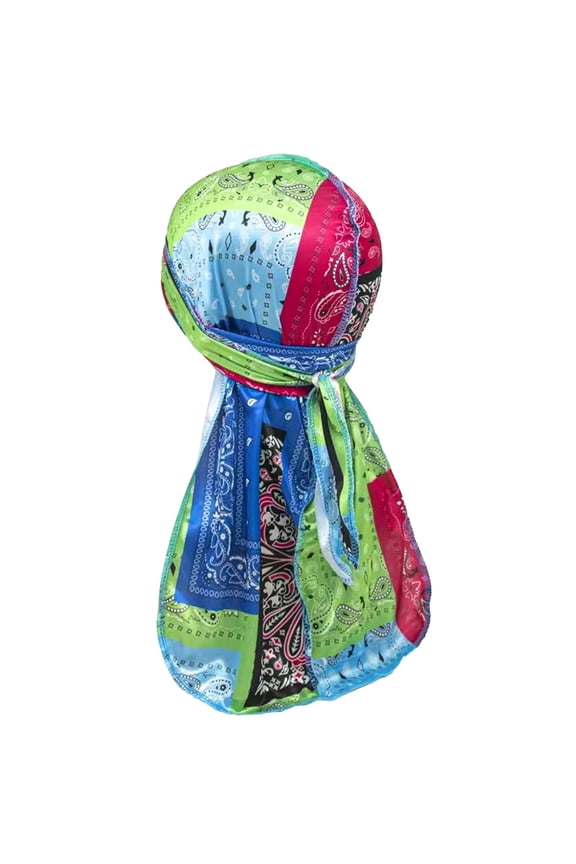 Multifunctional Wave Durag for Men – Patchwork Bandana Print Long Tail Headwrap Hat