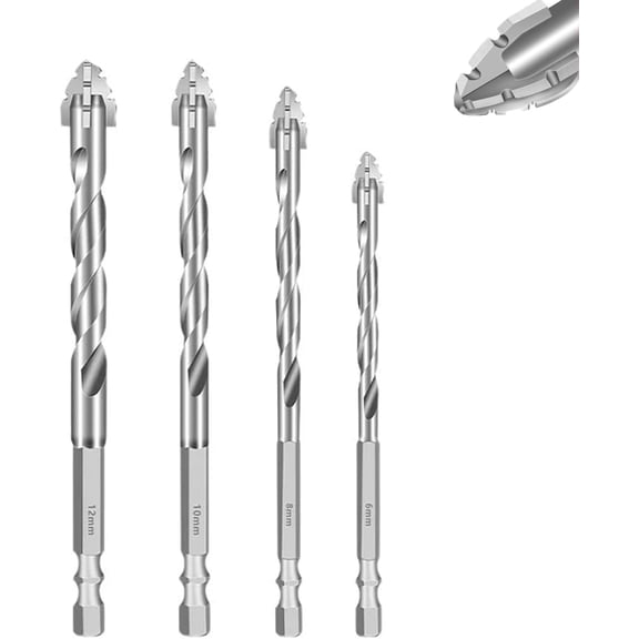Multifunctional Wear-Resistant Masonry Drill Bit, Concrete Drill Bit Set, Carbide Tungsten Steel Alloy, for Glass, Metal, Brick, Tile, Concrete, Plastic and Wood, 6 8 10 12mm