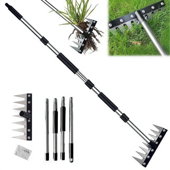 Multifunctional Weeding Tool, Detachable Rake and Hoe Combo, Multi-Purpose Garden Rake for Weed Removal, Tilling and Lawn Raking, Farm & Household Use