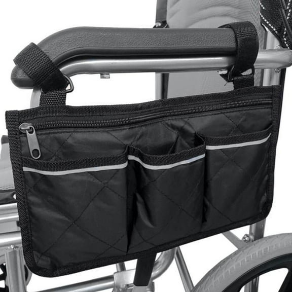 Multifunctional Wheelchair Side Storage Bag - Convenient Walker Bag Separate Pockets Electric Wheelchairs Side Storage Bag with Reflective Strips Can Store Most Items