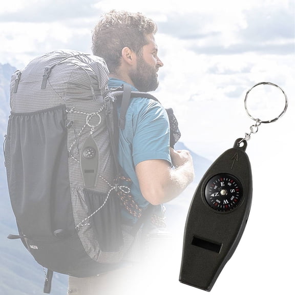 Multifunctional Whistle 4 in 1 Whistles with Compass Thermometer Magnifier Ideal for Outdoor Hiking Camping Hunting and Fishing,Black