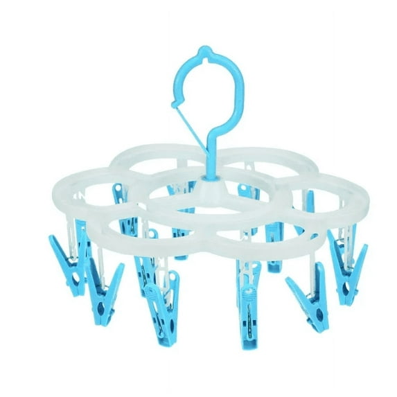 Multifunctional Windproof Sock Hanger, Laundry Rack Strong Load Bearing 360 Rotation Foldable Anti Slip 16 Clips Clothes Drying Rack for Home Sky Blue (Hanger*1)