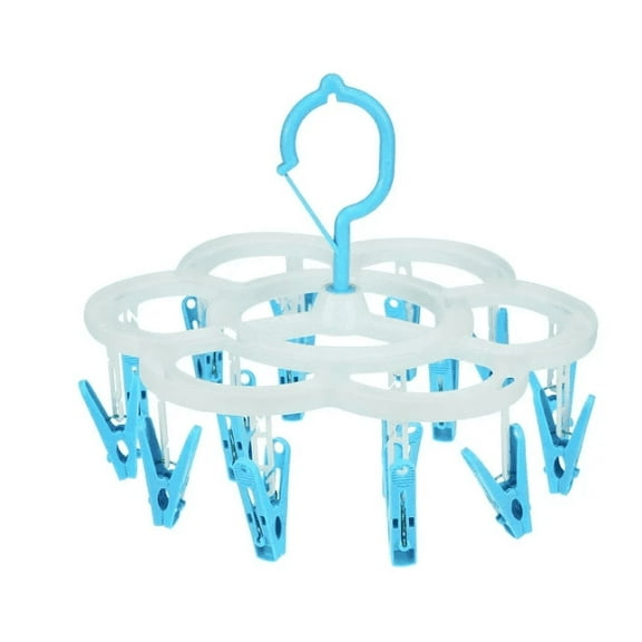 Multifunctional Windproof Sock Hanger, Laundry Rack Strong Load Bearing 360 Rotation Foldable Anti Slip 16 Clips Clothes Drying Rack for Home Sky Blue (Hanger*1)