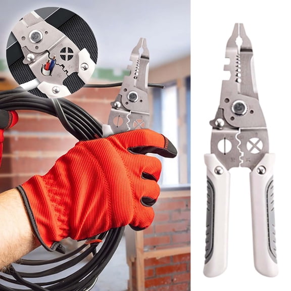 Multifunctional Wire Stripper, Heavy Duty Electrical Pliers with Wire Winding Cable Twisting Cutter, Efficient Crimp Wrench Tool for Professional Electricians DIY Wiring Repairs
