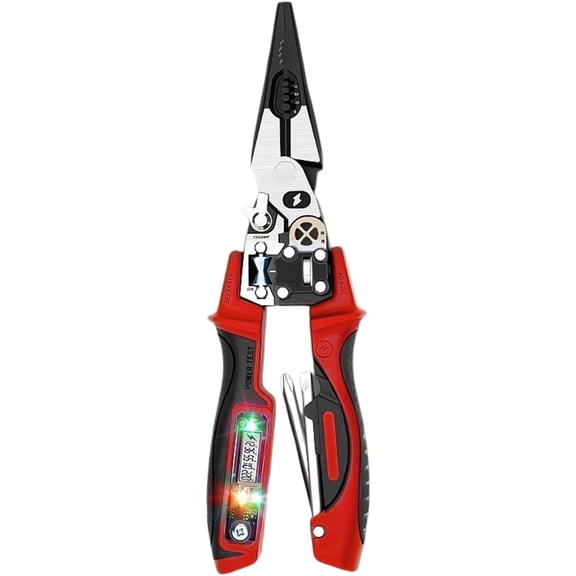 Multifunctional Wire Stripper with Voltage Tester, 4-in-1 Electrician Pliers for Stripping, Cutting, Crimping, Non-Slip Grip Professional Tool