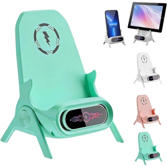 Multifunctional Wireless Fast Charger Phone Stand, Mini Chair Wireless Fast Charger 3-in-1 Phone Holder Stand with Speaker, Adjustable Desktop Phones Stands Charging ,Green