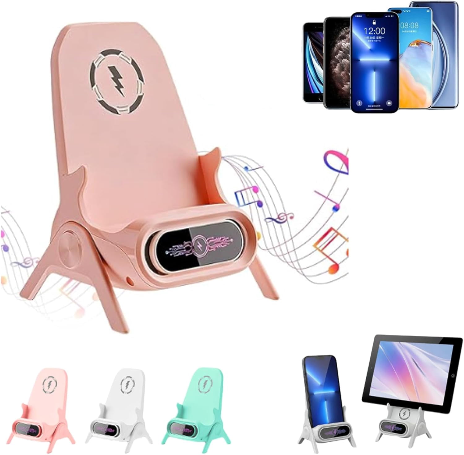 Multifunctional Wireless Fast Charger Phone Stand, Mini Chair Wireless Fast Charger Multifunctional Phone Holder, Cute Chair Shape Phone Charger Stand, Adjustable Desktop Phone Stand Charging (Pink)