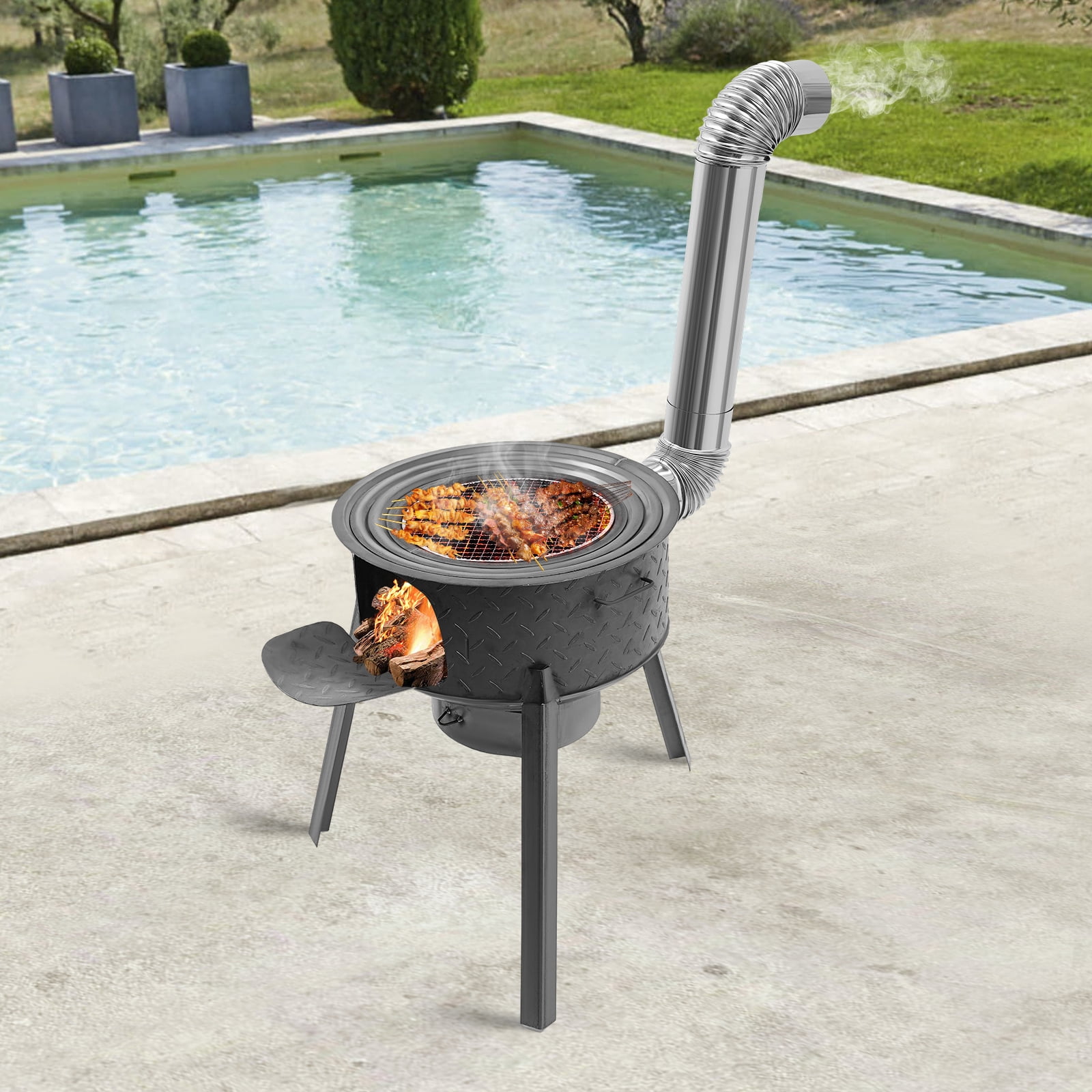 Multifunctional Wood Burning Stove with 3 Wok Rings for Outdoor/Backyard Use
