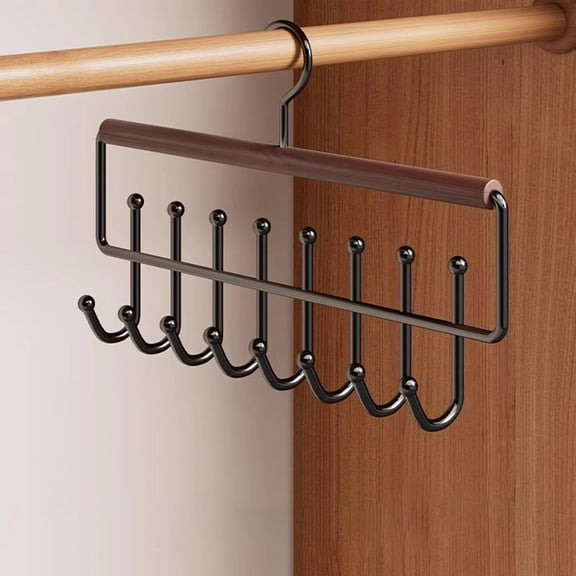 Multifunctional Wood and Stainless Steel Hanger, Eight Hook Storage Rack for Vests, Underwear, and Clothes, Space-Saving Closet Organizer