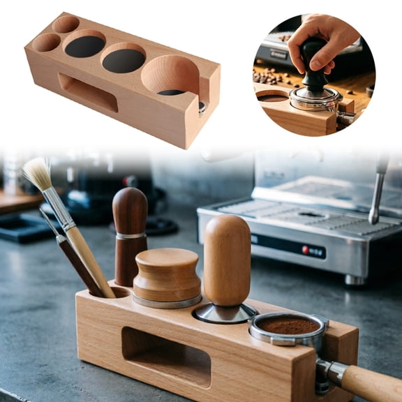 Multifunctional Wooden Coffee Station Organizer, Tamper Holder Base for Espresso Machine, Anti- Coffee Bar Storage Rack for Portafilter, Tamper, Accessories - Home & Cafe Use