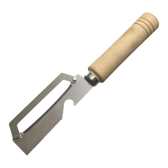 Multifunctional Wooden Handle Paring Knife Stainless Steel Tooth Paring Device Household Fruit And Vegetable Paring Tool Winter Melon Sugarcane Paring Tool, Serrated Blade Peeler with , Scraper *1