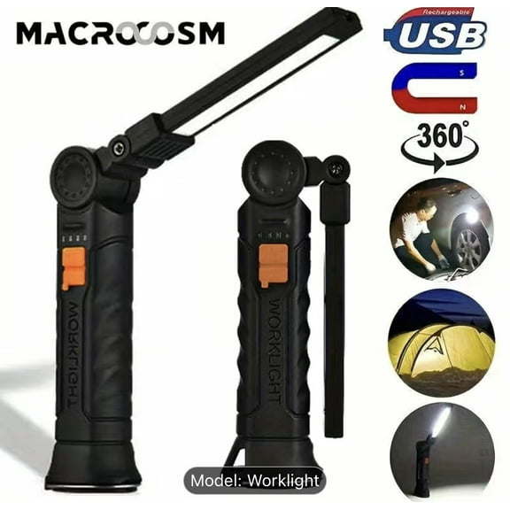 Multifunctional Work Light With COB Side Lights, USB Rechargeable, Waterproof, LED , Handheld Flashlight, Magnet Car Repair Portable Flashlight, Tent Light, For Outdoor Camping, Fishing