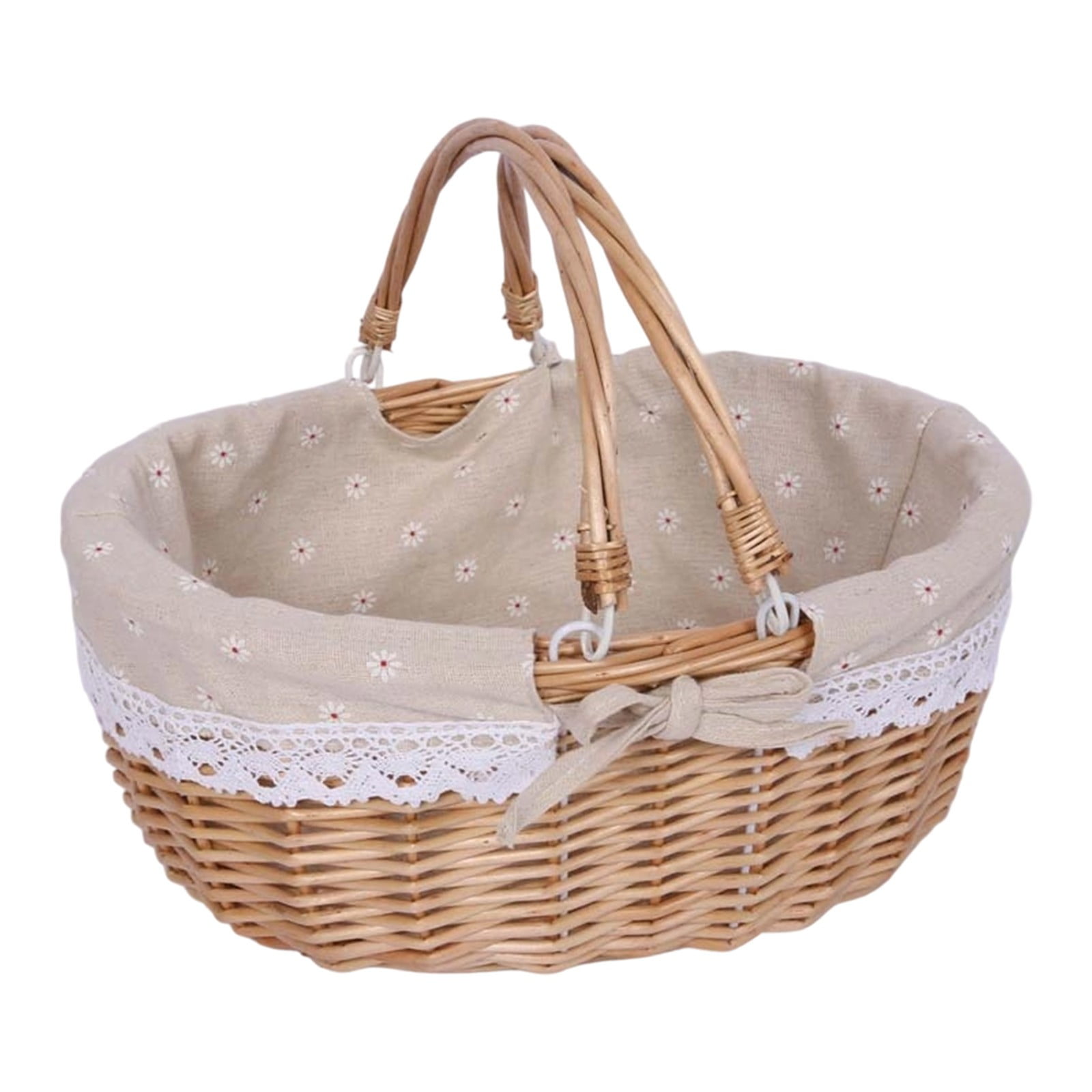 Multifunctional Woven Picnic Basket with Foldable Handles, Suitable for Indoor & Outdoor, Home Decor, Fruit Storage, Photography Props, Easter Decorations, New Year party Gift Basket, 15x12x14 in