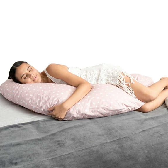 Microbead Pregnancy Pillow, 100% Cotton, for Sleeping, Nursing, and Other Multiple Positions, Pink, Amamantas