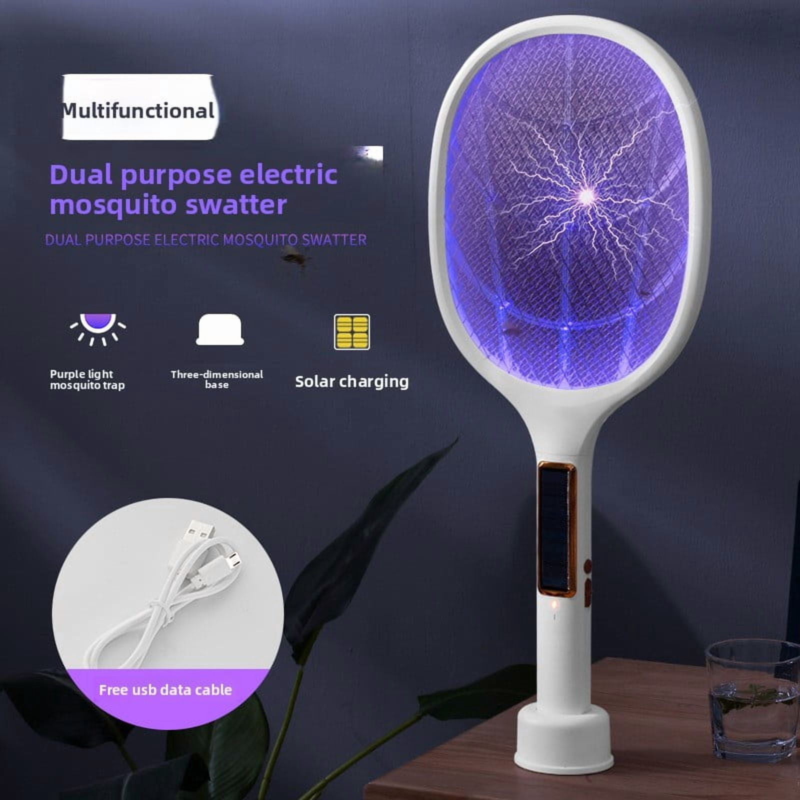 Multifunctional dual-purpose electric mosquito swatter, purple light mosquito trap, three-dimensional base, solar charging, long-lasting battery life