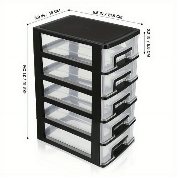 Multifunctional five-layer storage cabinet, drawer-type portable storage box, storage box, sundries rack (black and transparent), Trunks