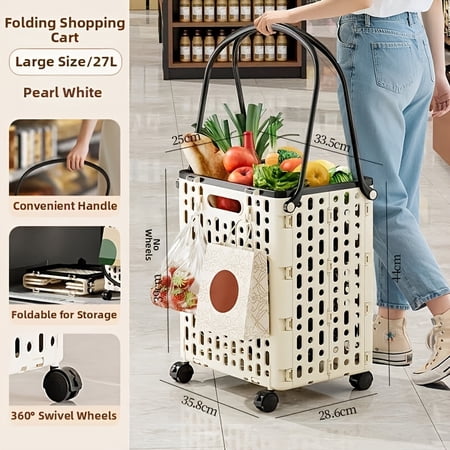 Multifunctional foldable wheeled shopping basket (equipped with 360° rotating wheels) – a portable shopping cart and practical trolley.