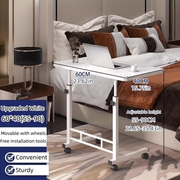 Multifunctional folding table with wheels, height adjustable and storage shelf - suitable for bedroom, living room, outdoor office and study. Multifunctional adjustable rolling table