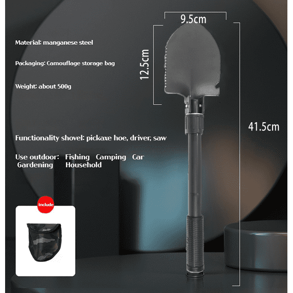 Multifunctional garden shovel for camping, suitable for camping/fishing/wild survival, etc. Shovel. Pickaxe and hoe three-in-one