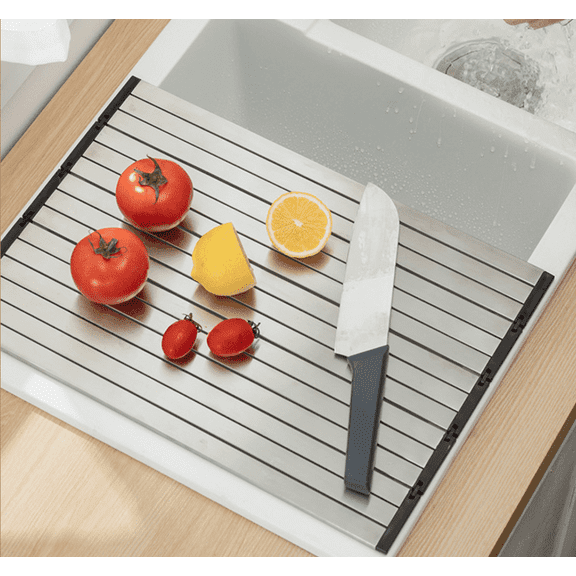 Multifunctional kitchen sink with foldable draining rack, 304 stainless steel vegetable washing basin, draining mat, sink storage bowl rack, and cutting board.