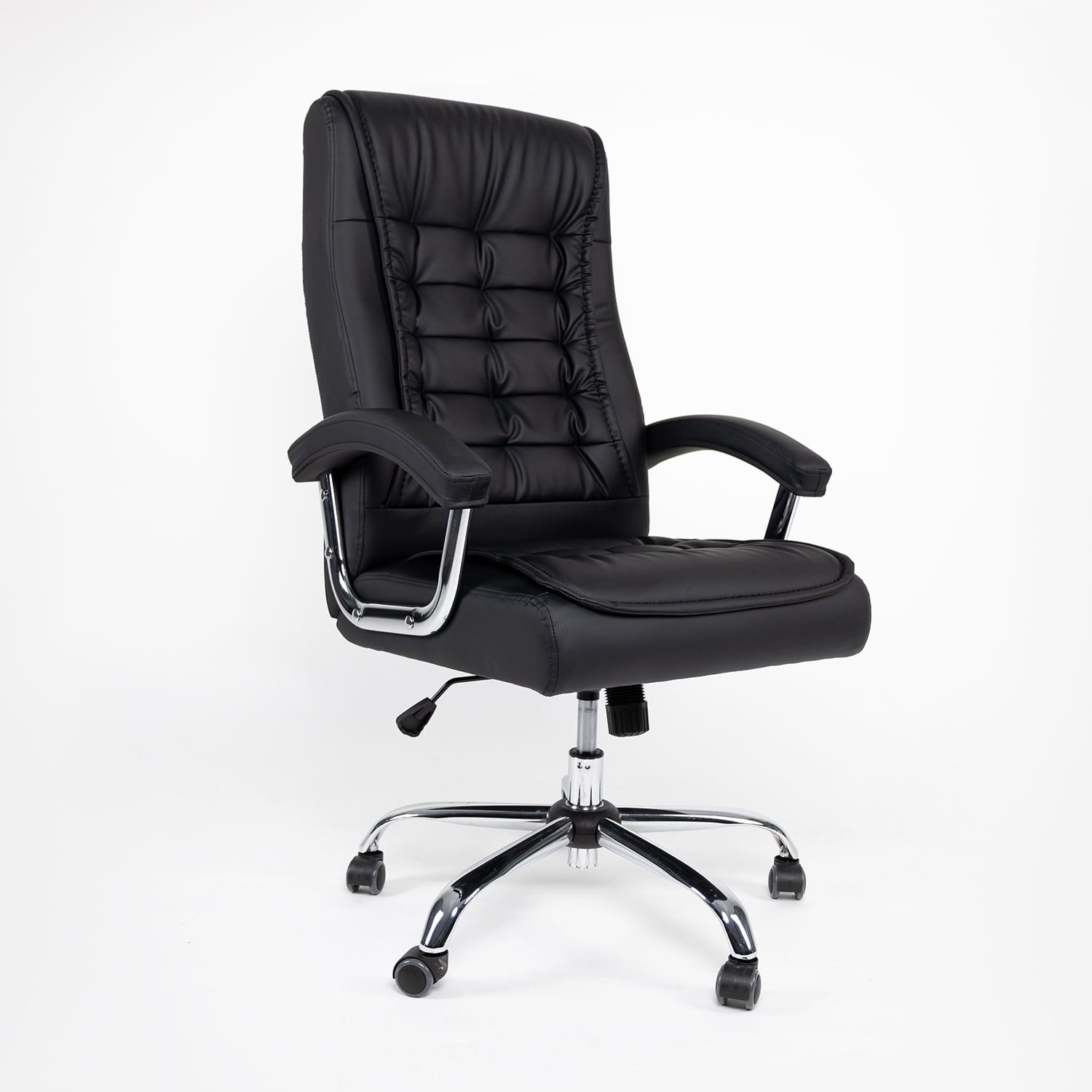 Ergonomic High Office Chair, Adjustable PU Leather Executive Swivel Desk Chair with Spring Padded Seat & Armrest, 350 LBS Capacity Computer Chair for Home Office，Black