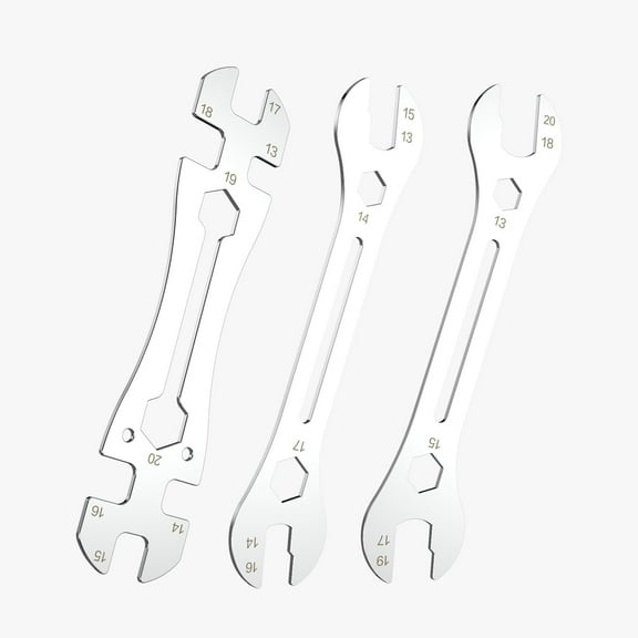 3 PCS Universal Thin Hub Cone Wrench Set, Cr-V Steel + Ni-Cr Plating Super Hard Bicycle Wheel Hub Axle Nut Install Remover, 0.1in/2.5mm Ultra-thin 13-20mm Wrench Set for Home Bike Car Repair