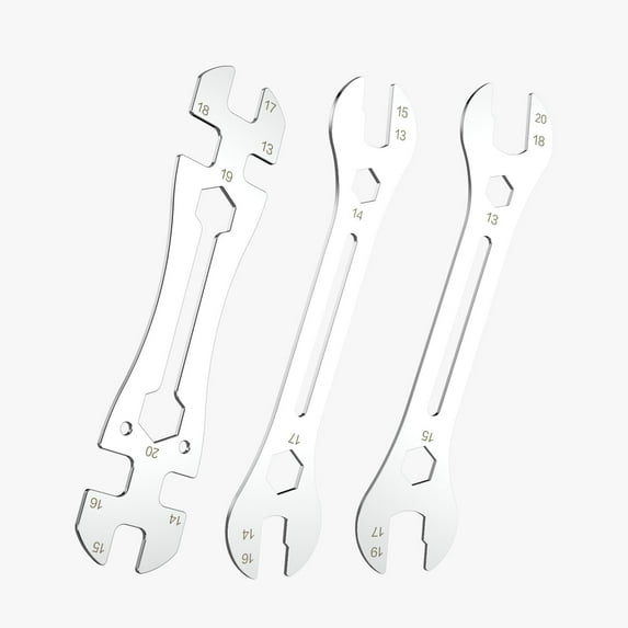 3 PCS Universal Thin Hub Cone Wrench Set, Cr-V Steel + Ni-Cr Plating Super Hard Bicycle Wheel Hub Axle Nut Install Remover, 0.1in/2.5mm Ultra-thin 13-20mm Wrench Set for Home Bike Car Repair