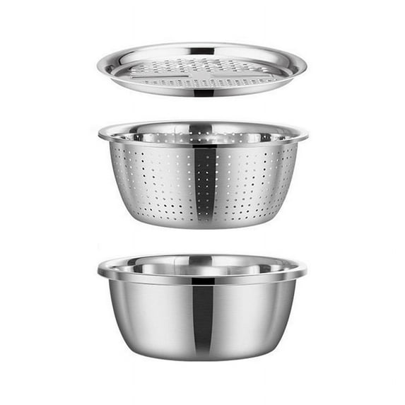 Multifunctonal Stainless Steel Basin,3 in 1 Stainless Steel Basin, Multifunction Stainless Steel Bowls Colander Strainer