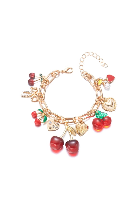 Multifuntional Cherries Chain Bracelet Sweet Bowknot Design Adjustable Resin Alloy Jewelry For Birthday Event