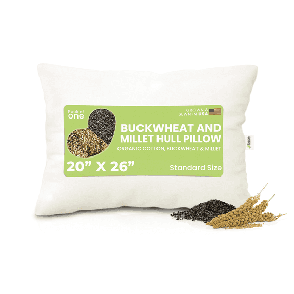 Multigrain 20X26" Standard Bed Pillow - Organic Cotton Fabric Soft Pillow for Sleeping - Made in USA
