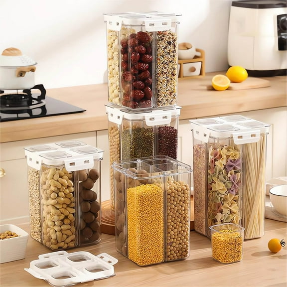 Multigrain Storage Container, 3000ml Sealed Grain Collection Bin With Multiple Compartments for Household Kitchen Pantry Organization, Food Grade Airtight and Waterproof Design for Rice, Beans, and