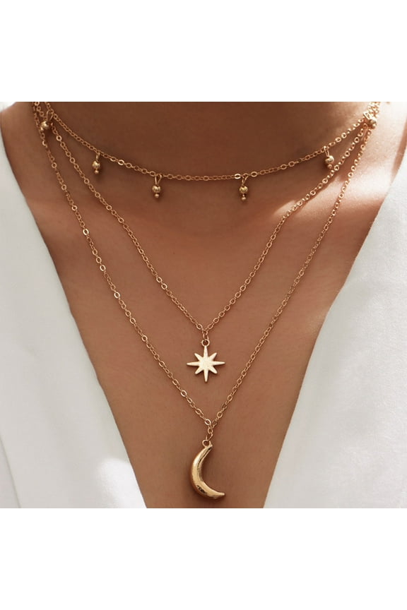 Multilayer Gold Necklaces for Women Sun Moon Tassels Long Layering Choker Necklace Gold Plated Clavicle Chain Jewelry Gift