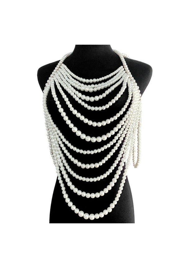 Multilayer Imitation Pearl Beaded Body Chain Bralette Women Collar Shoulder Chest Harness NecklaceSe--Body Jewelry Lingerie Costume Accessories