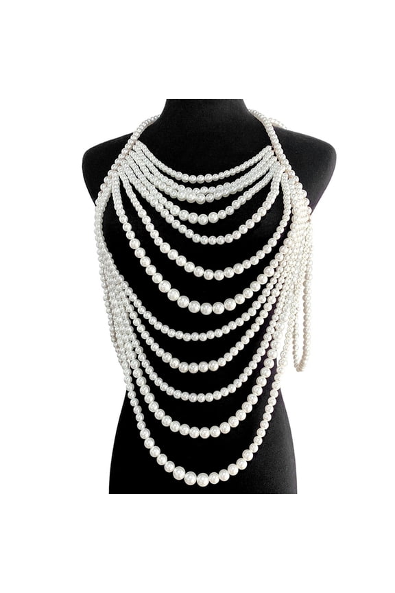 Multilayer Pearl Beaded Body Chain Bralette Chest Harness Necklace Body Jewelry