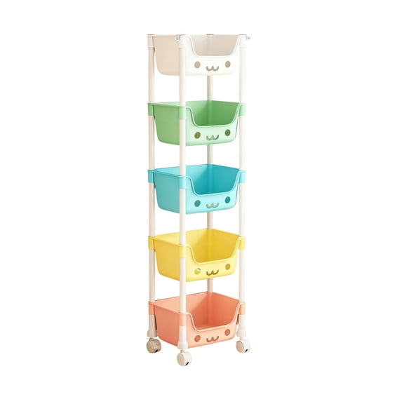 Multilayer Portable Storage Rack with Lockable Swivel Wheels, Spacious Baskets for Room Organization, Snacks, Toys, and Accessories in Playrooms, Living Rooms, and Bedrooms