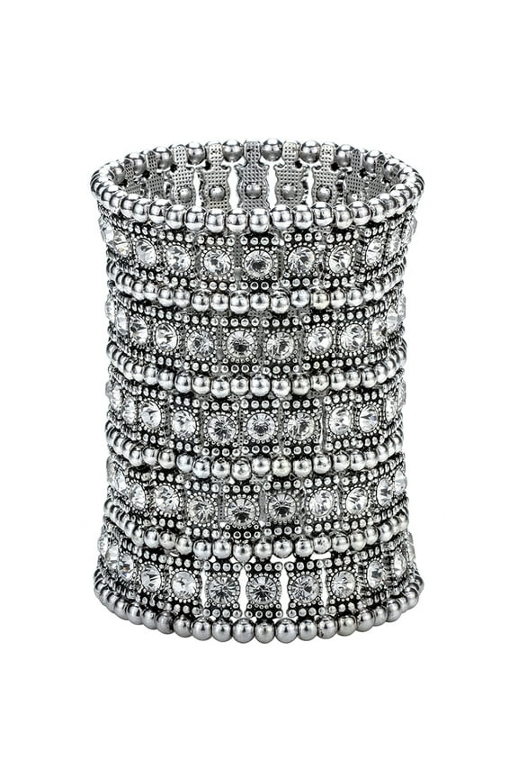 Multilayer Rhinestone Stretch Cuff Bracelets for Women Fit Wrist Circumference 6.5 to 7.5 inch