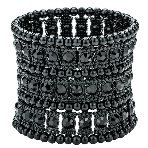 Multilayer Rhinestone Stretch Cuff Bracelets for Women Fit Wrist Circumference 6.5 to 7.5 inch