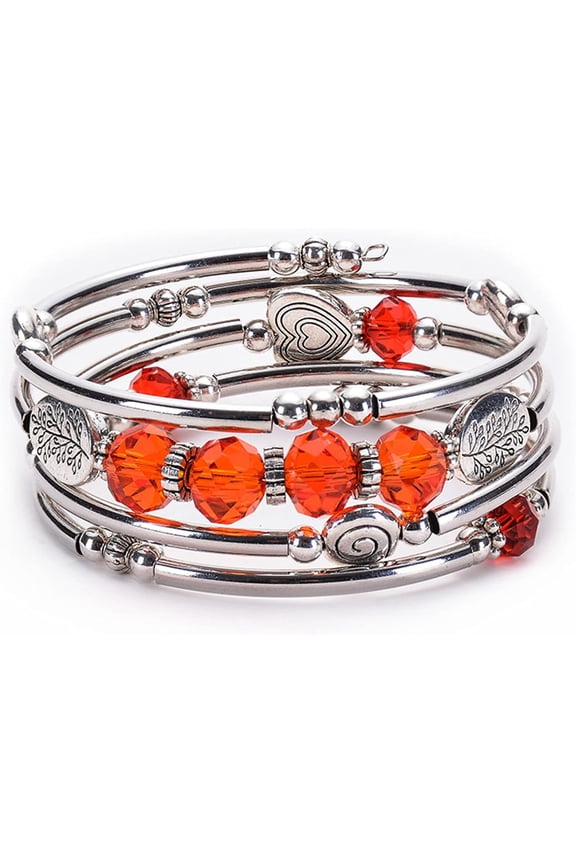 Multilayer Stackable Crystal Bead Wrap Bracelet Handmade Bohemian Twist Tree Love Heart Bangle for Women Friend Layered Statement Jewelry