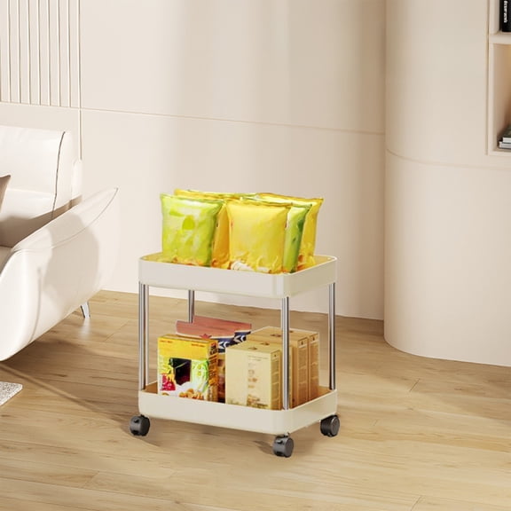 Multilayer Storage Cart on Wheels | Narrow Seam Rolling Cart for Snack Fruit Bathroom Kitchen | Small Mobile Organizer Rack with Brake, 22.4in Tall, Plastic/Stainless Steel