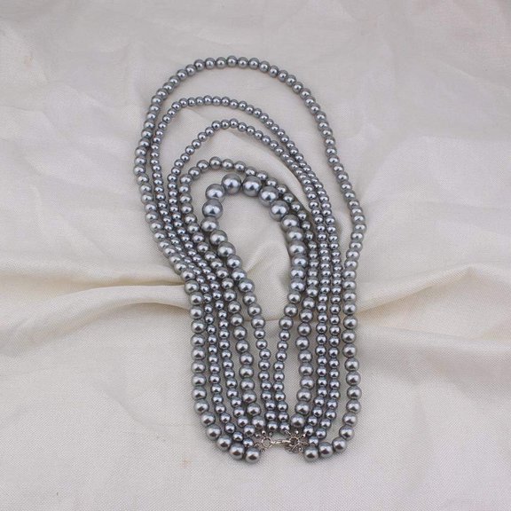 Multilayer Strand Chain Faux Pearls Flapper Beads Cluster Long Choker Necklace[o2520]