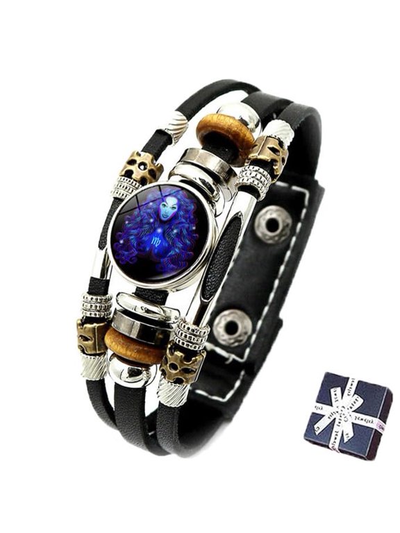 Multilayer Zodiac Leather Bracelet – Handmade Woven Constellation Wrap Wristband for Women, Men, Couples, and Birthday Gifts