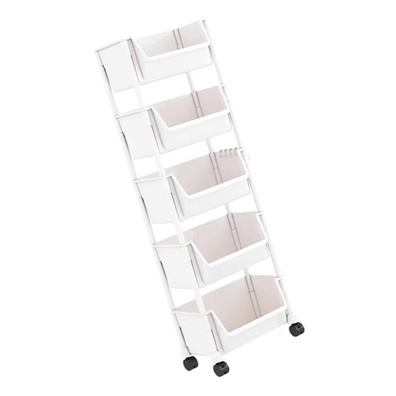 Multilayered Slimline Mobile Shelving Unit Unique Slimline Storage Shelves with Easy Move Casters and Hooks