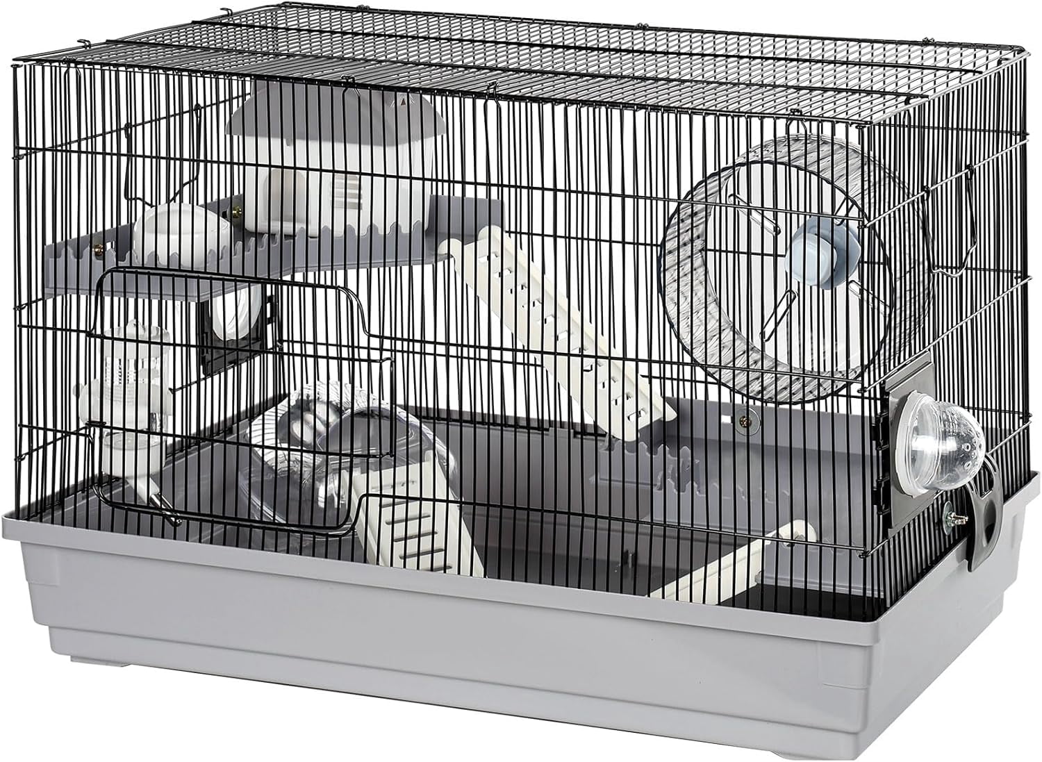 Multilevel Hamster Cage Starter Kit 22″Lx12″Wx15″H for Single Hamster Under 5″ in Body Length with Platforms, Exercise Wheel, Hide-House, Water Bottle, Bathtub, Food Bowl, Ladder, Tube Ports