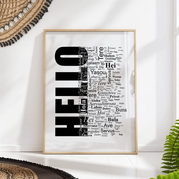 Multilingual Hello Welcome Word Cloud Entryway Wall Art, Unframed Canvas 12x16in