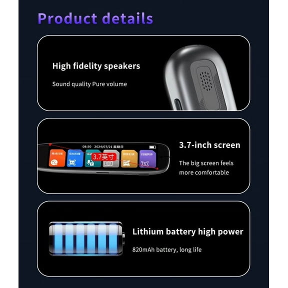 Multilingual Scanning Translation Pen - 112 Languages, OCR Text Reader, Built-in Dictionary, Grammar Guide, Portable Design, Long Battery Life, ABS Material