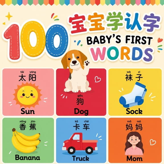 Multilingual Vocab Learning for Kids Baby's First 100 Words: A Fun Bilingual 100 Essential First Words for Babies and Toddlers in English, Simplified Chinese, (Paperback)