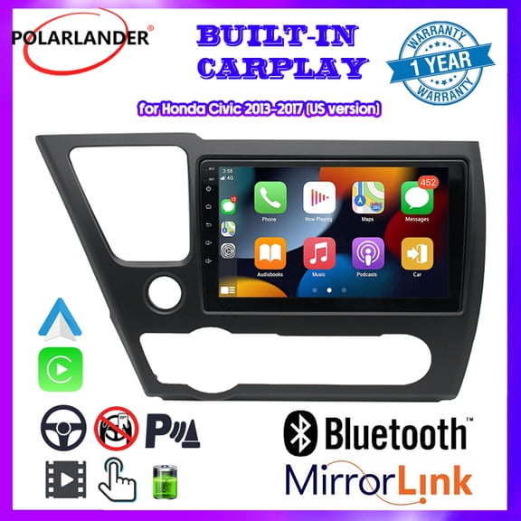 Multimedia Car Radio Stereo for Honda Civic 2013-2017 (US version) Android 12 Touch Screen Car player Radio Built in Apple Carplay Andriod Auto, Support Mirroring GPS Navigation