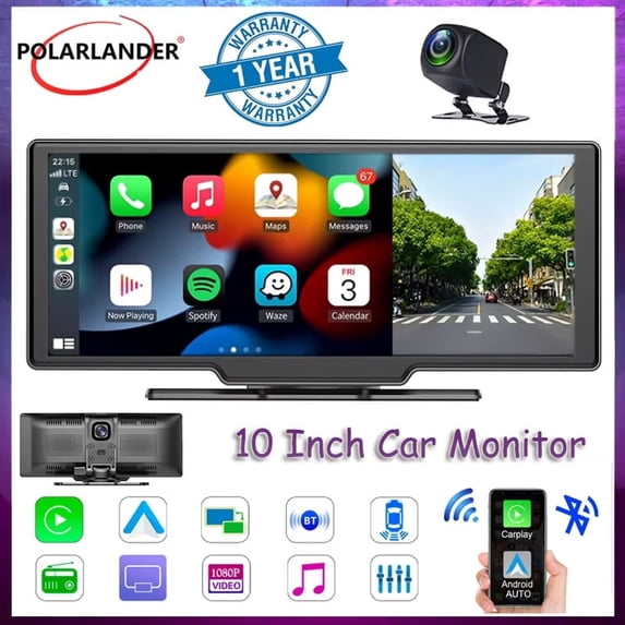 Multimedia Player 10''Car Monitor IOS Carplay/Mirror Wireless Built-in ...